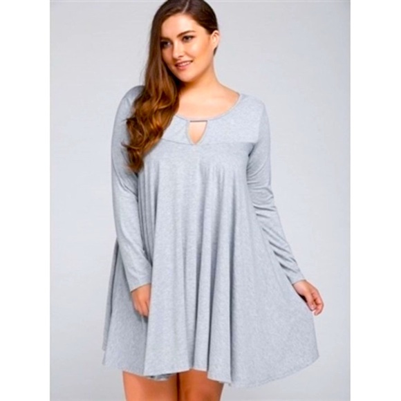 Yi Zhan Gray Flounce Keyhole Neck Hi-Back Lo-Front Cotton Dress Top XL(14) - Picture 1 of 7